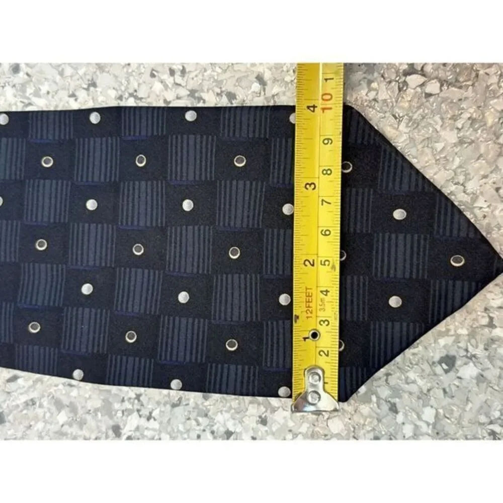 Vintage DiMoggio‎ Hand Made Pure Silk Tie Black Gray Blue Geometric Dot Print